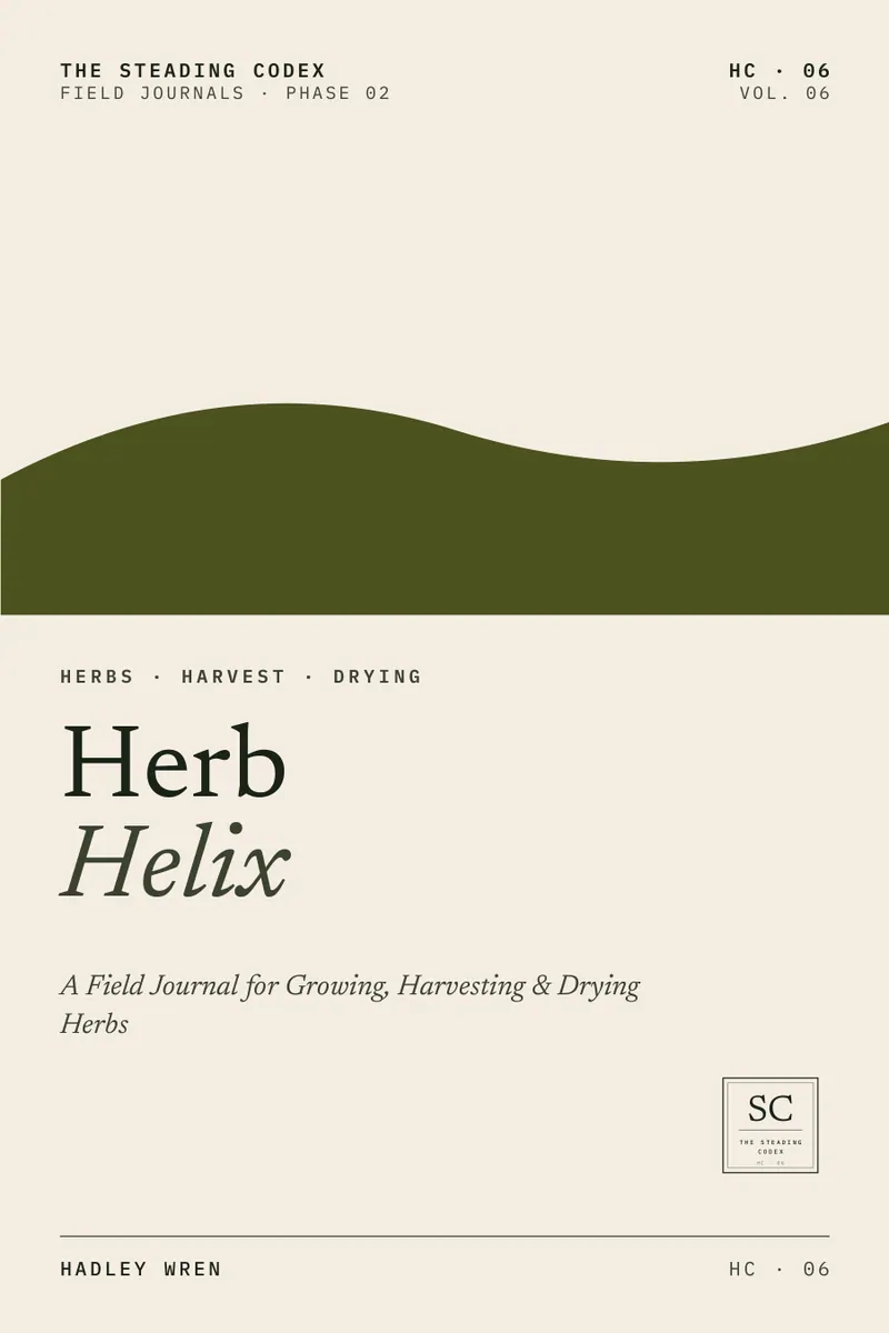Herb Helix — A Field Journal for Growing, Harvesting & Drying Herbs. Front cover, The Steading Codex HC-06.