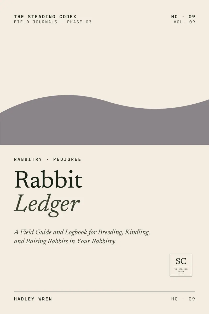 Rabbit Ledger — A Field Guide and Logbook for Breeding, Kindling, and Raising Rabbits in Your Rabbitry. Front cover, The Steading Codex HC-09.