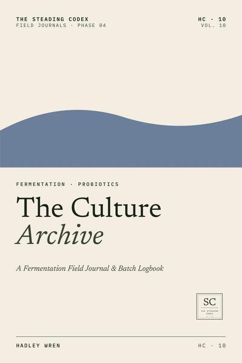 The Culture Archive — A Fermentation Field Journal & Batch Logbook. Front cover, The Steading Codex HC-10.