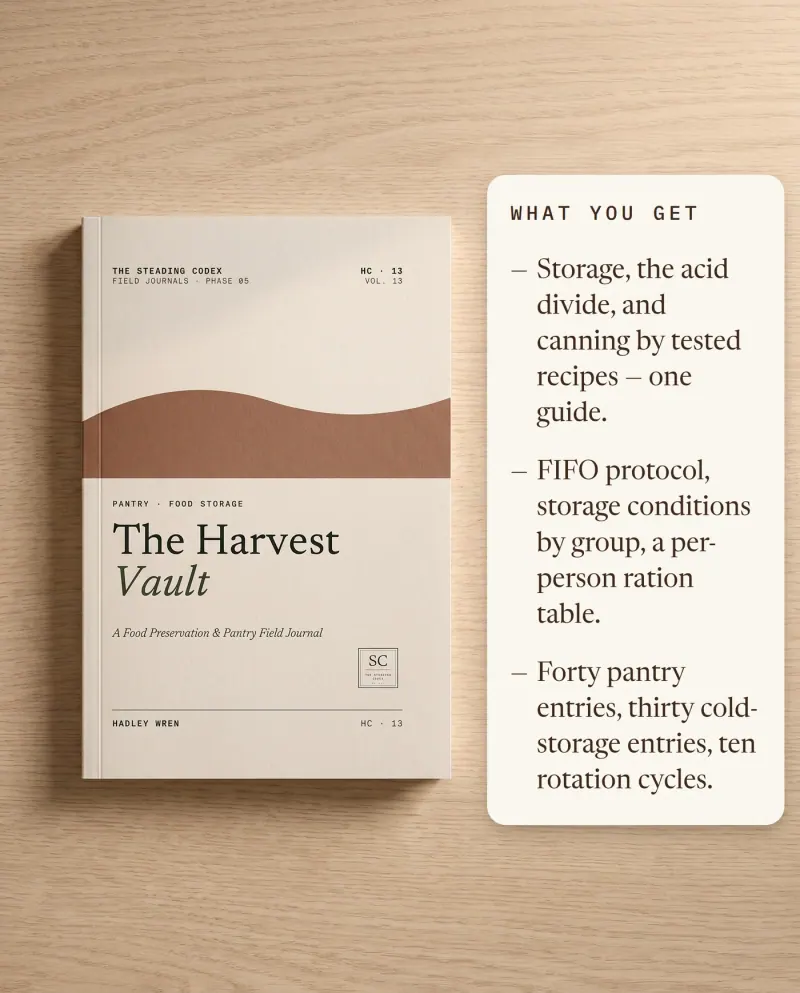 What you get — storage guidance, FIFO protocol, eighty pantry and cold-storage entries