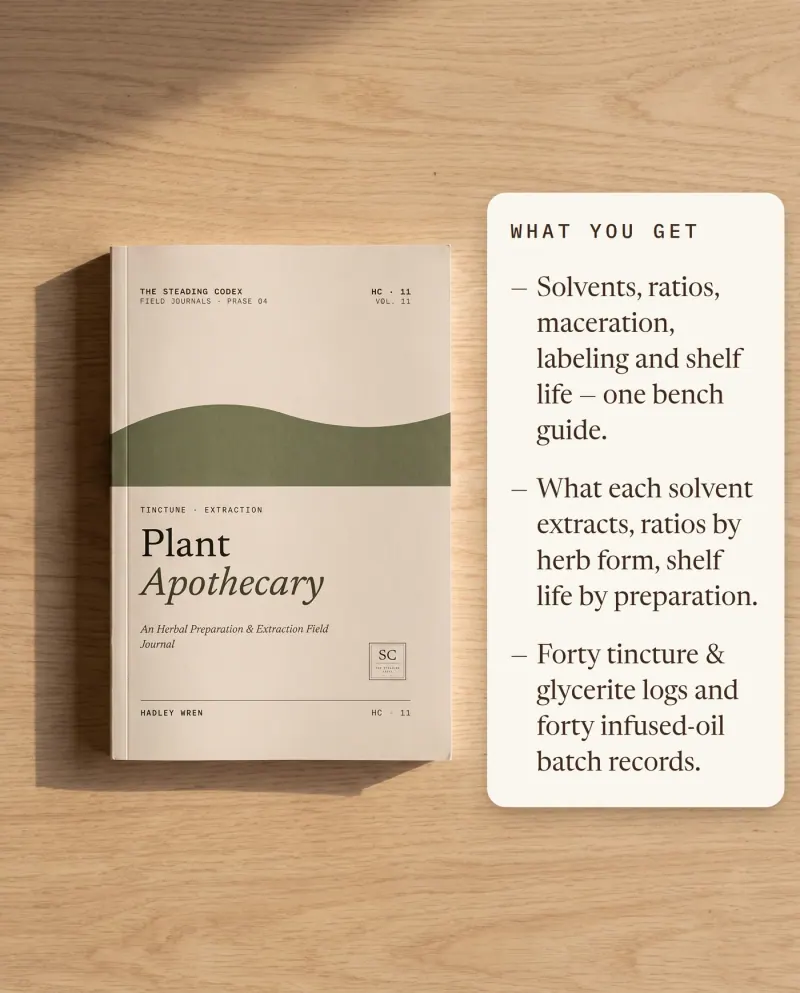 What you get — solvent and ratio guidance, shelf-life tables, eighty preparation logs