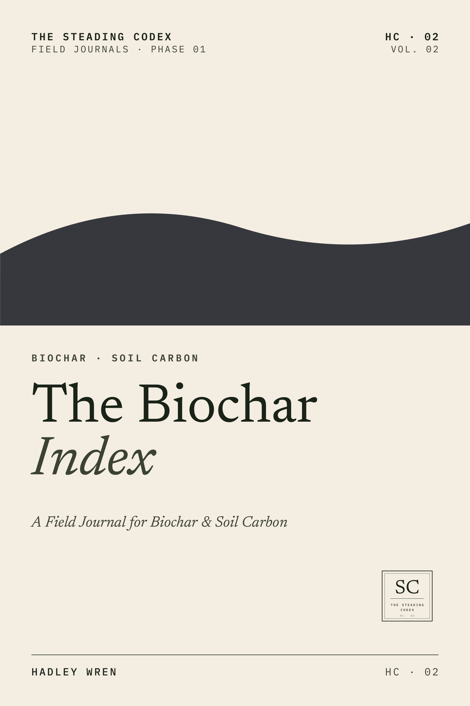 The Biochar Index — A Field Journal for Biochar & Soil Carbon. Front cover, The Steading Codex HC-02.