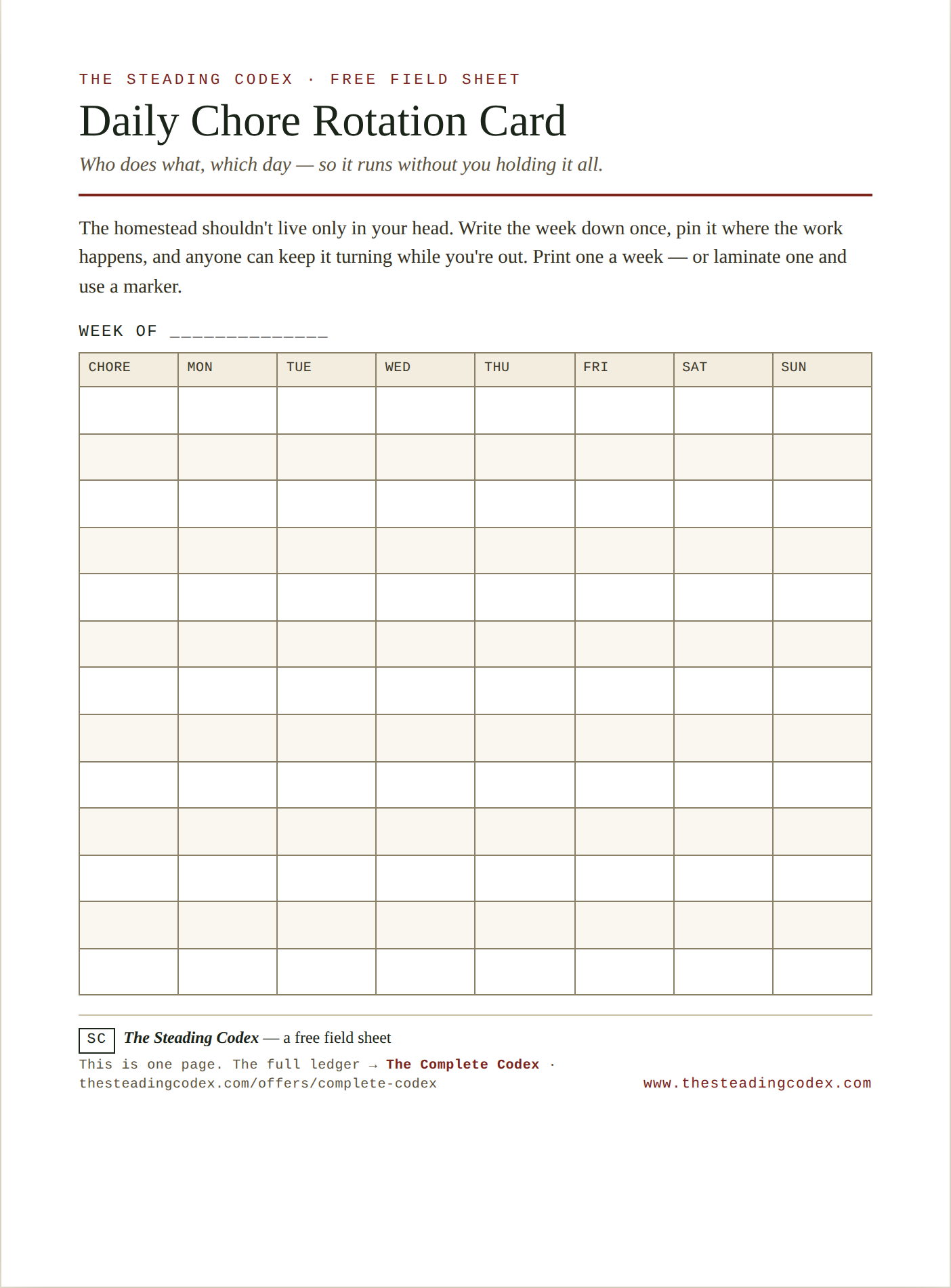The Daily Chore Rotation Card