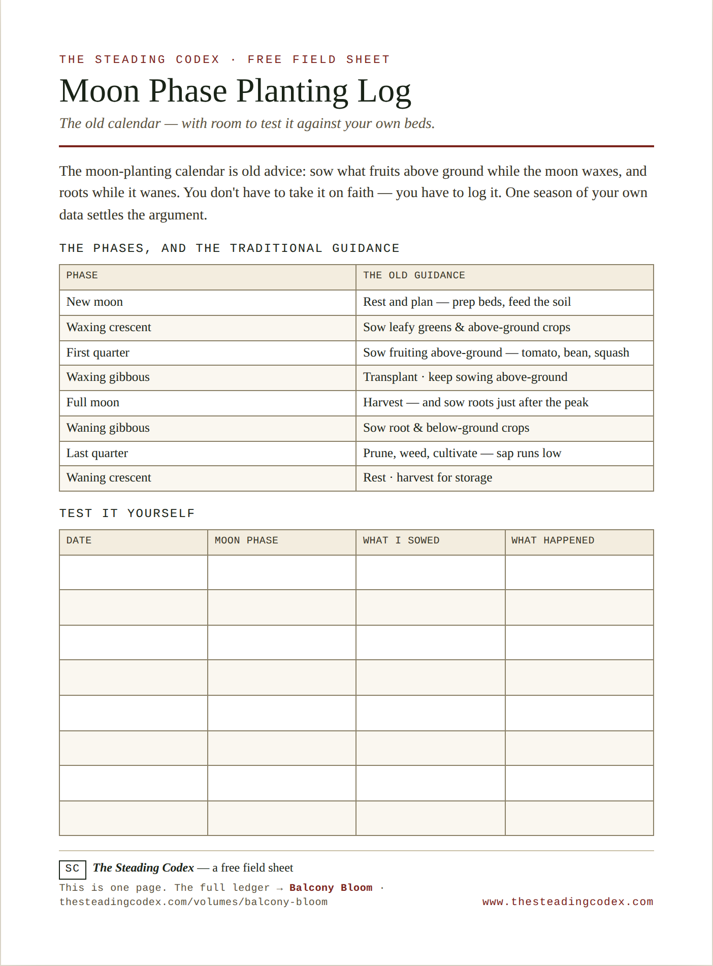 The Moon Phase Planting Log