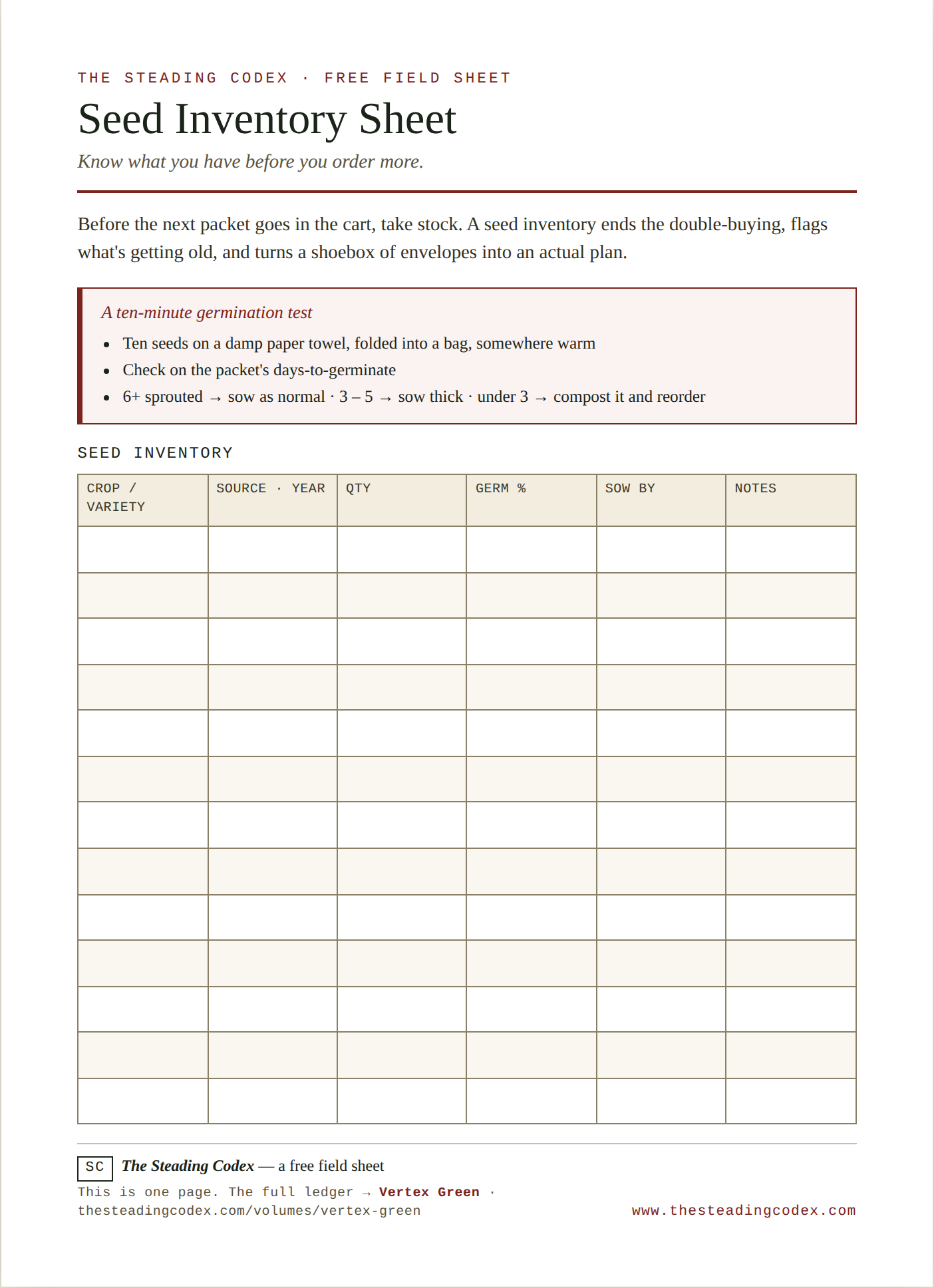 The Seed Inventory Sheet