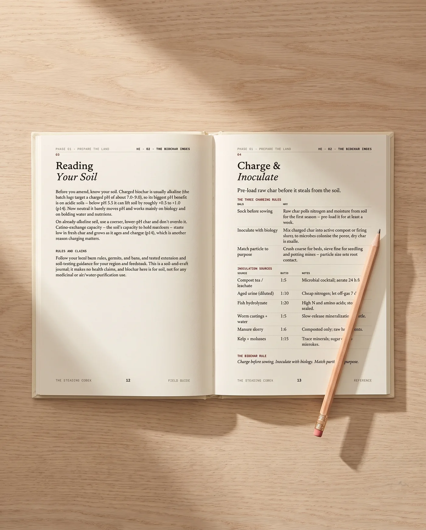 The Biochar Index open to the charging and application reference pages
