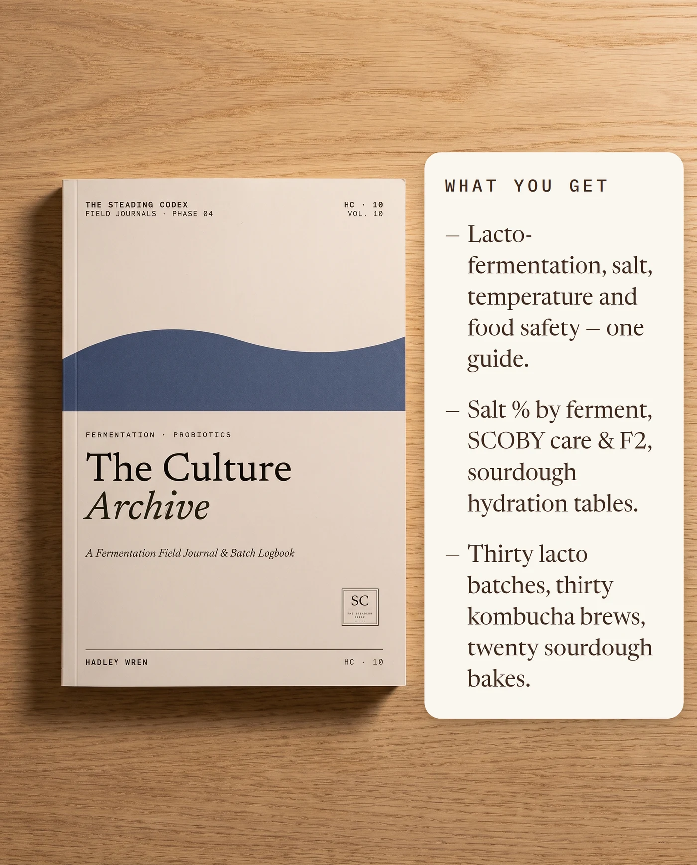 What you get — fermentation guidance, salt and hydration tables, eighty batch logs