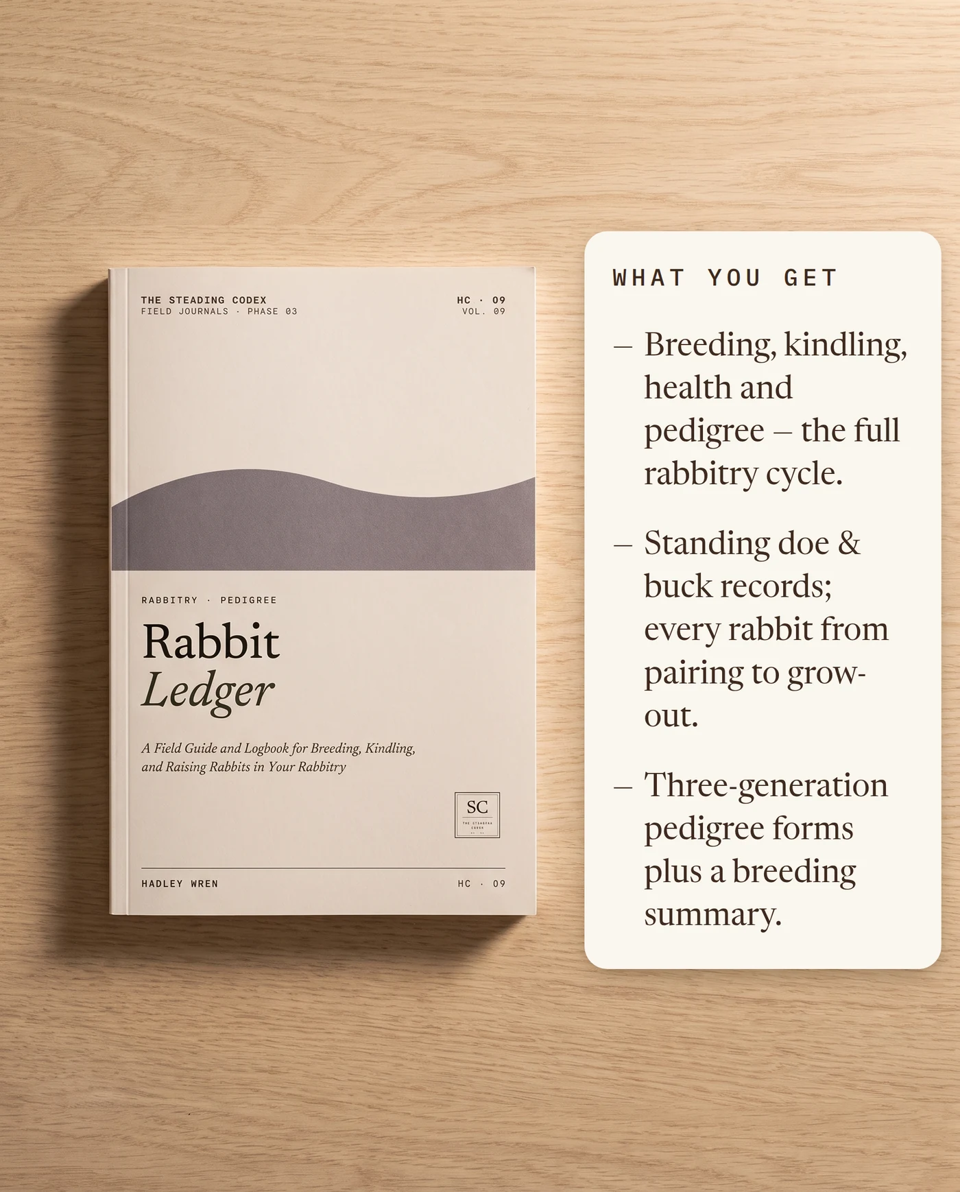 What you get — the full rabbitry cycle, doe and buck records, pedigree forms