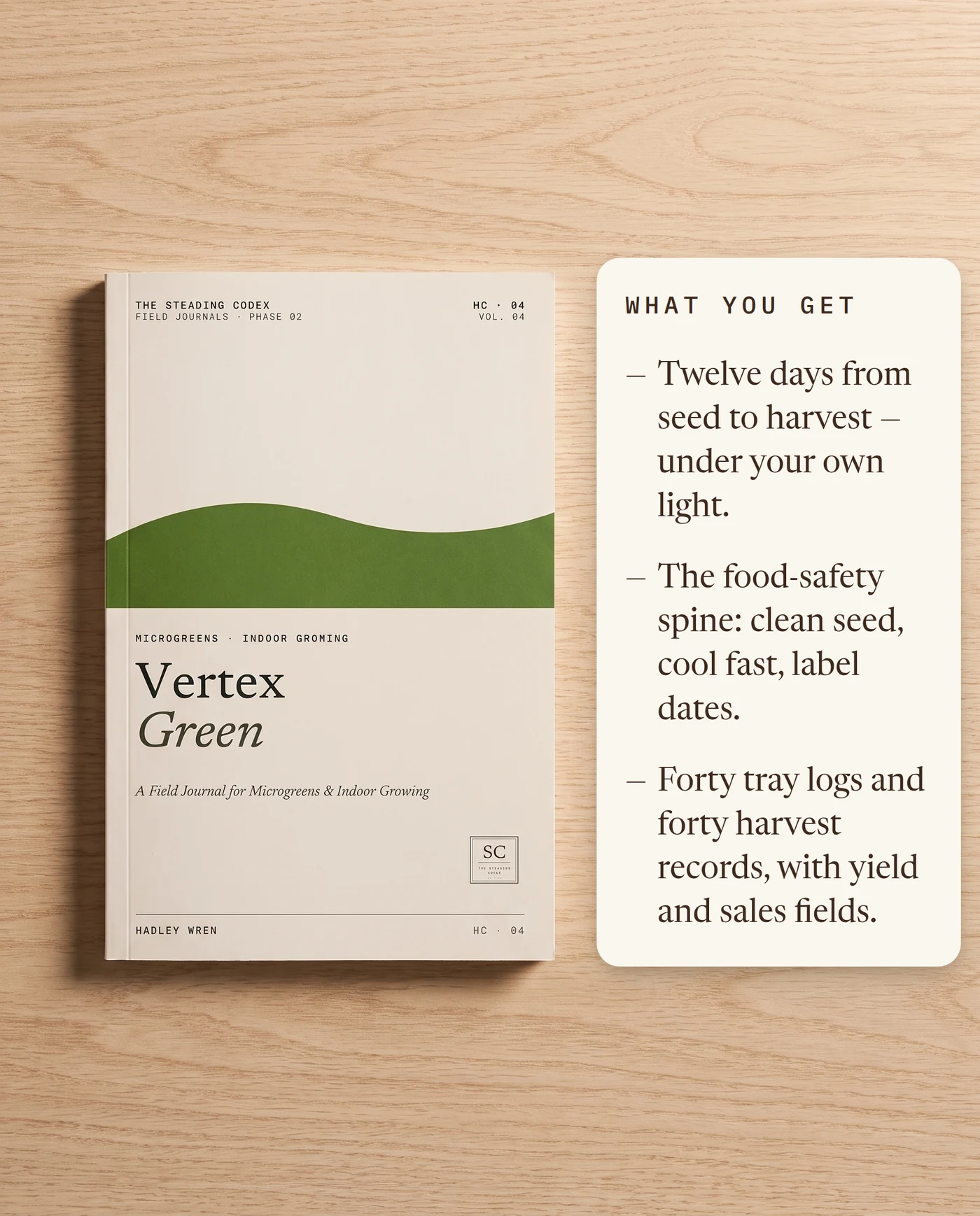 What you get — twelve-day harvests, a food-safety spine, forty tray logs